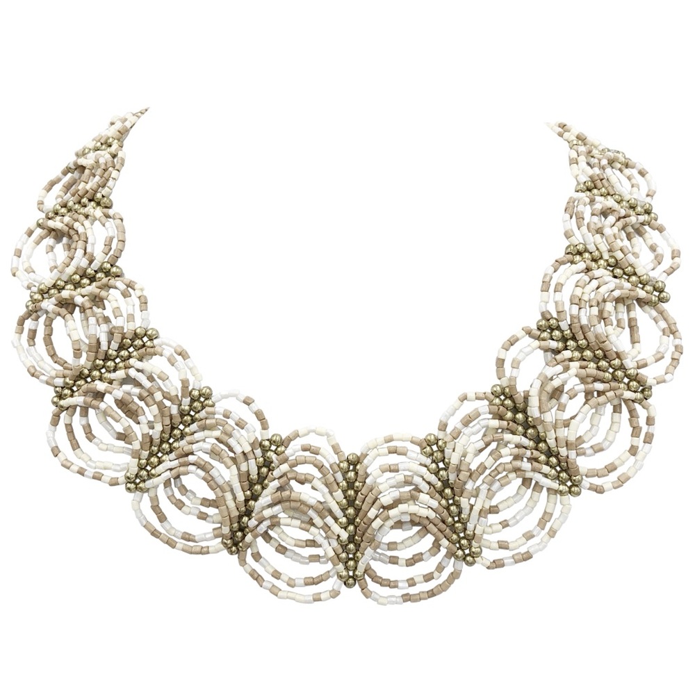 Seed Beads Scalloped Art Bib Multicolor Necklace